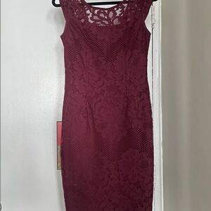 Le Chateau Deep Red/ Wine Floral Midi Dress